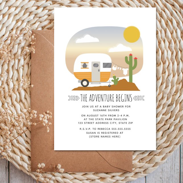 Adventure Desert Yellow Camper Neutral Baby Shower Invitation (Creator Uploaded)