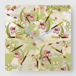 Adventure Ditsy Ladybirds Square Wall Clock