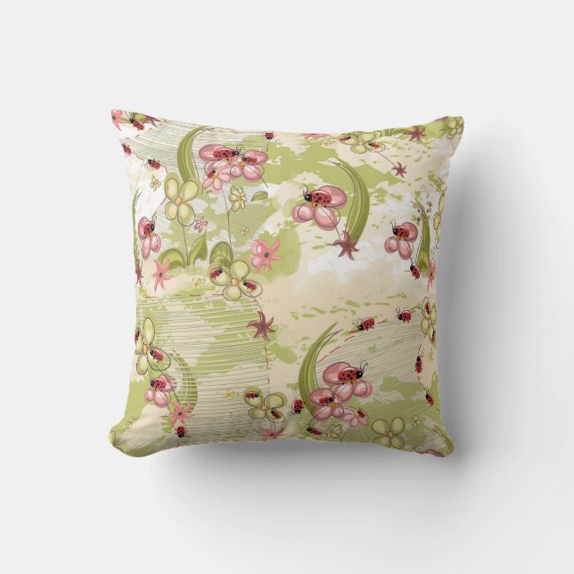 Adventure Ditsy Ladybirds Throw Pillow (Front)
