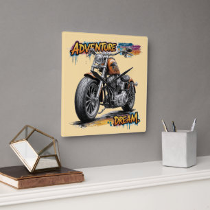 Adventure Dream Ride – Vintage Chopper Motorcycle Square Wall Clock