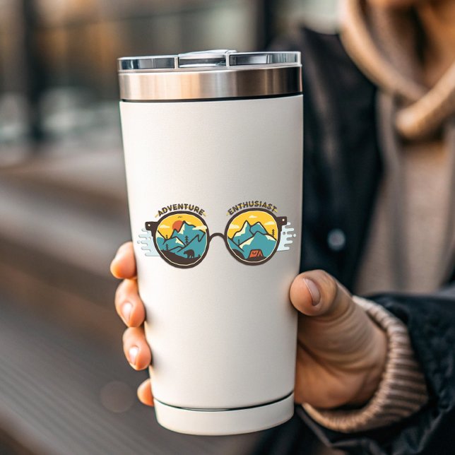 Adventure Enthusiast Sunglasses | Die-Cut Sticker (Adventure Enthusiast Camping Vinyl Sticker by PiggyPrint Stickers.)