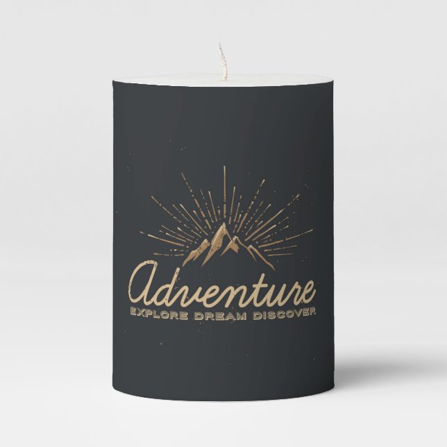 Adventure Explore Dream Discover Pillar Candle (Front)