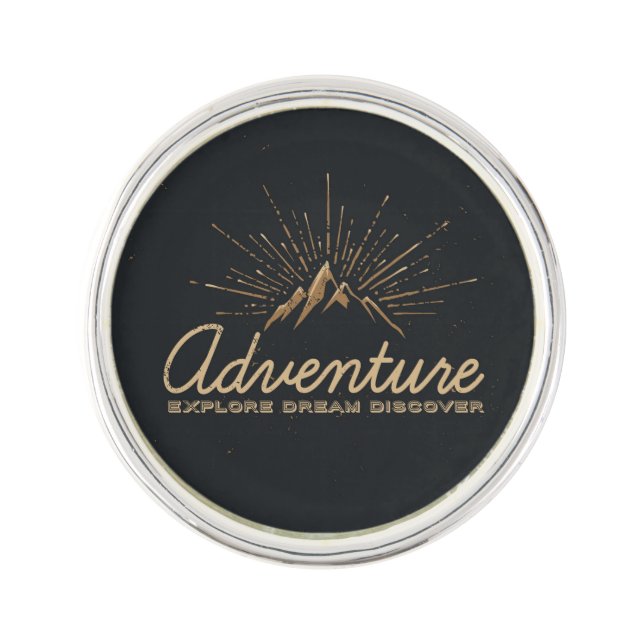Adventure Explore Dream Discover Typography Lapel Pin (Front)