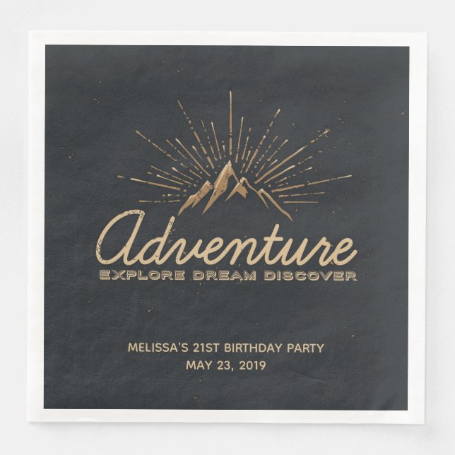 Adventure Explore Dream Discover Typography Paper Dinner Napkins (Front)