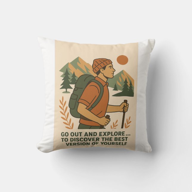Adventure Explore Quote Vintage Hiking Throw Pillow (Front)