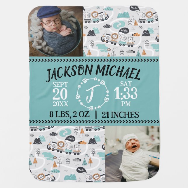 Adventure Express Birth Stats Baby Blanket (Front)