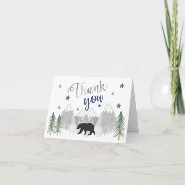 Adventure Folded Thank You Card Black Bear Navy (Front)