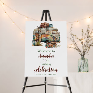 Adventure Forest Camper Birthday Welcome Sign