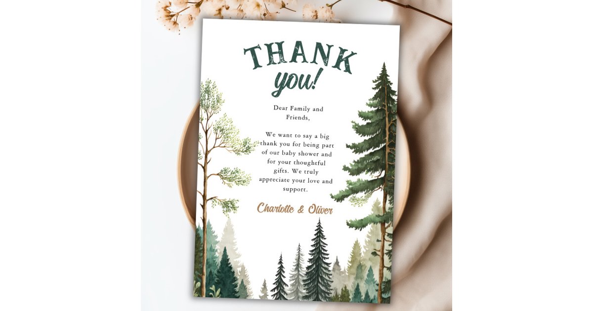 Adventure Forest Rustic Baby Shower Thank You Card | Zazzle