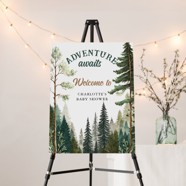 Adventure Forest Rustic Baby Shower Welcome Sign  (In Situ (Stand))