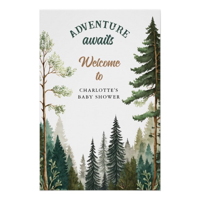 Adventure Forest Rustic Baby Shower Welcome Sign  (Front)