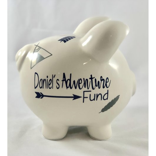Adventure Fund Savings Ceramic Piggy Bank (Front Custom)