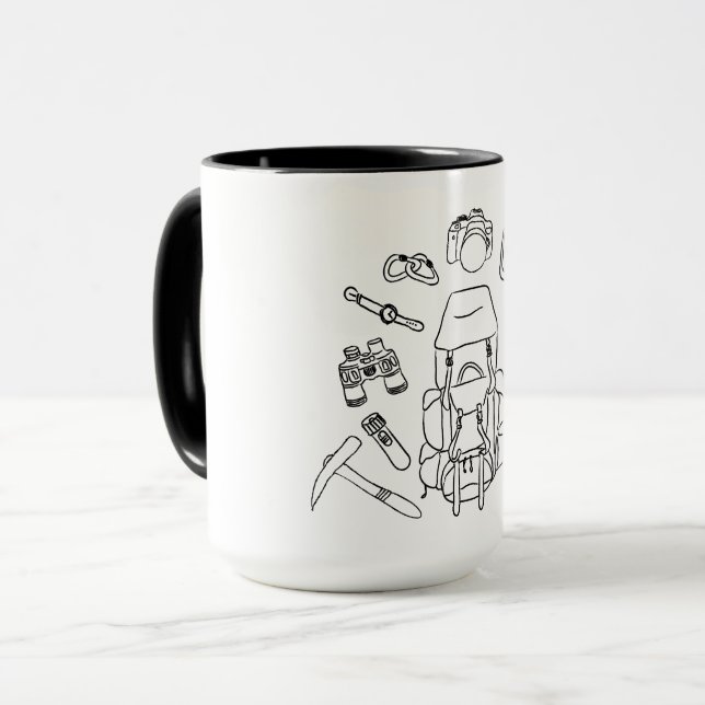 Adventure Gear Line Art | Hiking Essentials Mug (Front Left)