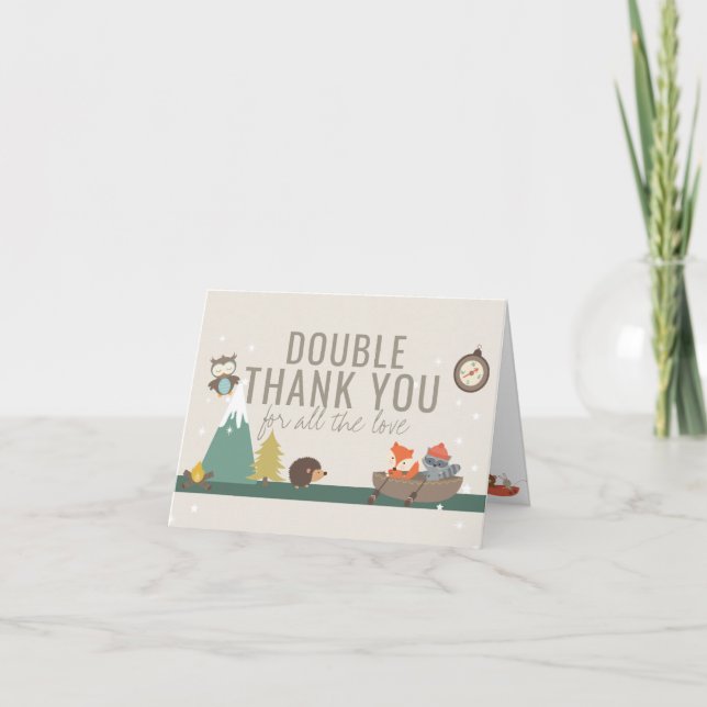 Adventure Gender NeutralTwin Baby Shower Thank You Card (Front)