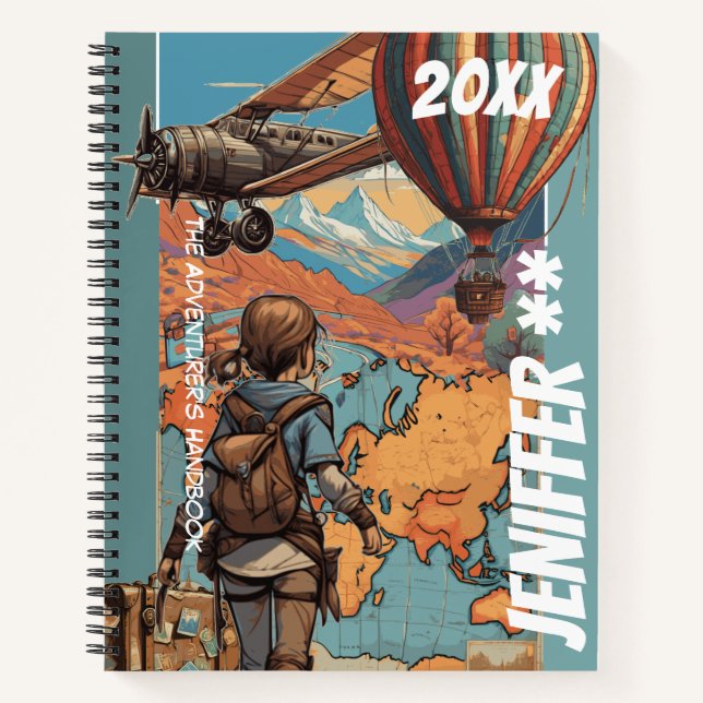 Adventure Girl Notebook, Personalized Travel Theme Notebook (Front)