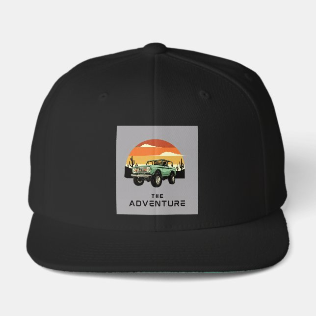 Adventure Graphic Black Snapback Cap (Front)