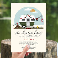 Adventure Green Camper Lumberjack Baby Shower Invitation