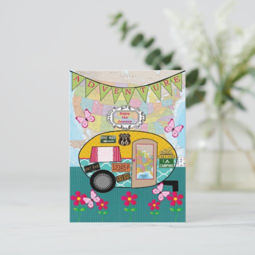 Adventure Happy Camper Rv Retro Postcard Zazzle Adventure Happy Camper Rv Retro Postcard Zazzle