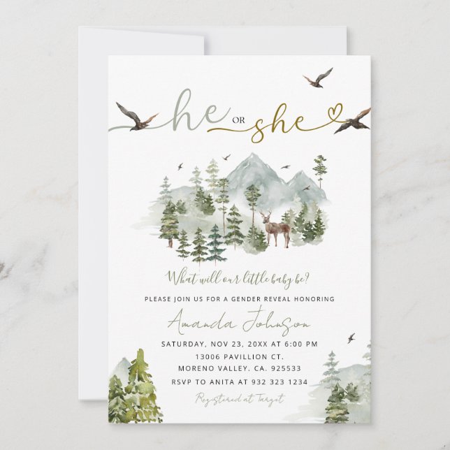 Adventure He or She Gender Reveal Forest Invitation (Front)