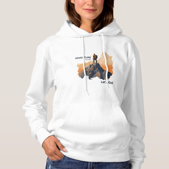 Adventure Hiking, Adventure Awaits, Let’s Go! Hoodie (Front)