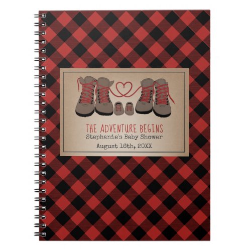 Adventure Hiking Boots Plaid Baby Shower Guestbook Notebook