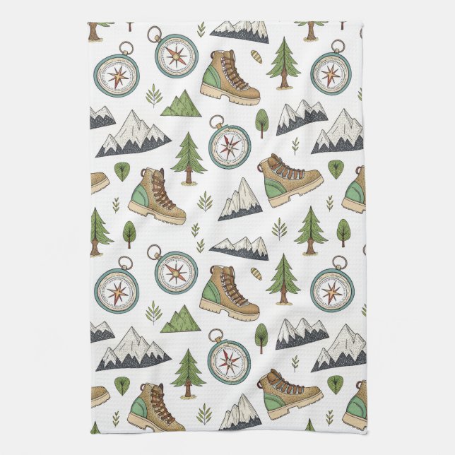 Adventure Hiking Seamless Pattern Kitchen Towel (Vertical)