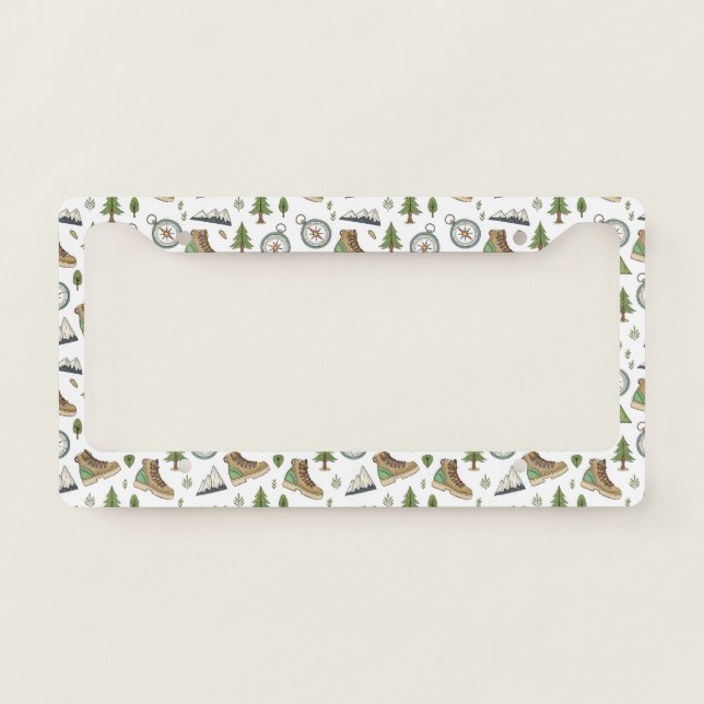 Adventure Hiking Seamless Pattern License Plate Frame (Front)