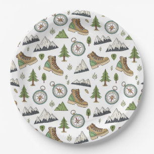 Adventure Hiking Seamless Pattern Paper Plates
