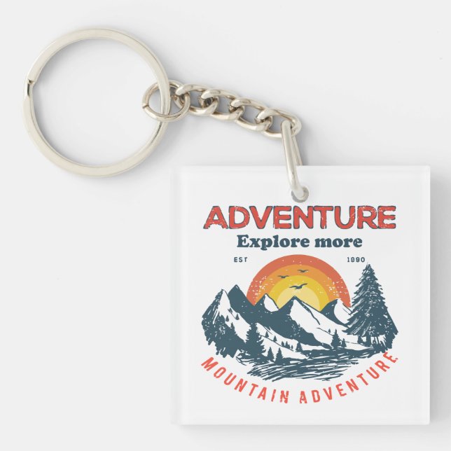 Adventure Horizon: Retro Mountain Expedition Keychain (Front)