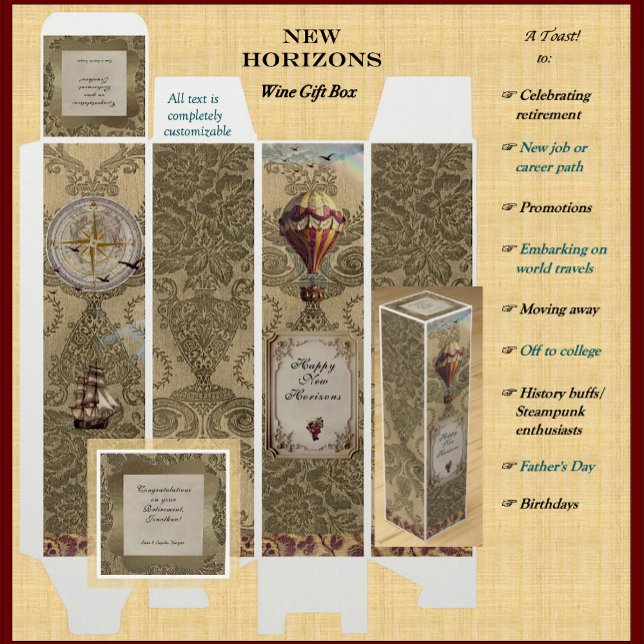 Adventure Horizons Wine Gift Box (Old World steampunk wine gift box for retirement party, Father's Day, birthdays, bon voyage, & more!)