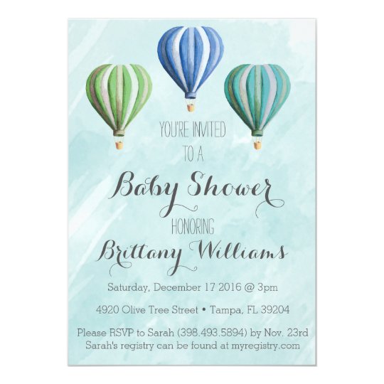Adventure Hot Air Balloon Baby Shower Invitation