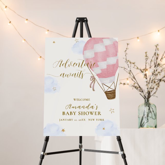 Adventure Hot Air Balloon Baby Shower Welcome Sign (In Situ (Stand))