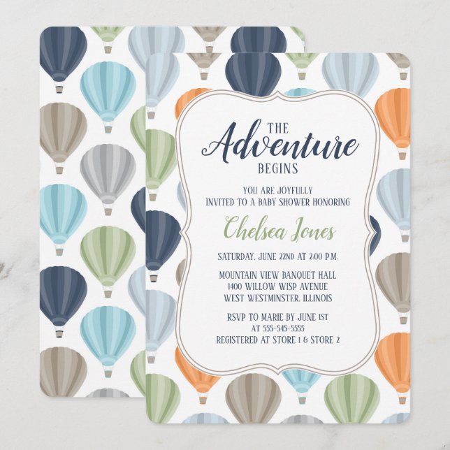 Adventure Hot Air Balloon Boy Baby Shower Invitation (Front/Back)