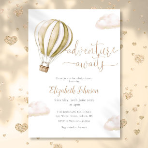 Adventure Hot Air Balloon Neutral Baby Shower Invitation