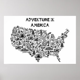 Adventure In America Map Symbols Poster