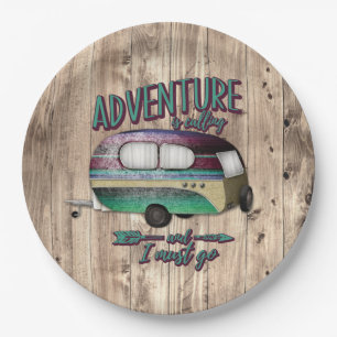 Adventure Is Calling And I must Go Mint Purple Cam Paper Plates