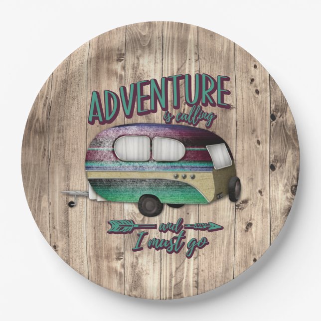 Adventure Is Calling And I must Go Mint Purple Cam Paper Plates (Front)