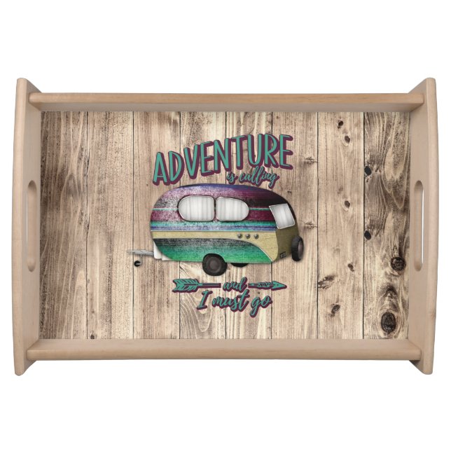 Adventure Is Calling And I must Go Mint Purple Cam Serving Tray (Front)