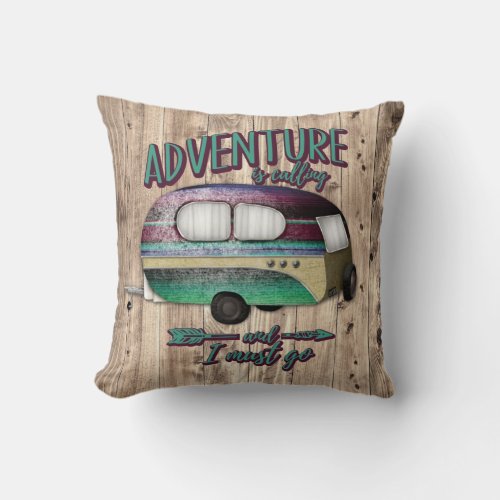 Adventure Is Calling And I must Go Mint Purple Cam Throw Pillow
