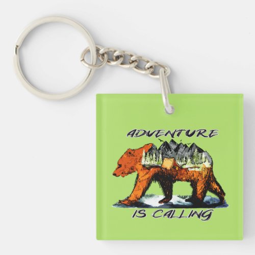 Adventure Is Calling _ Bear Camping Woods Mountain Keychain