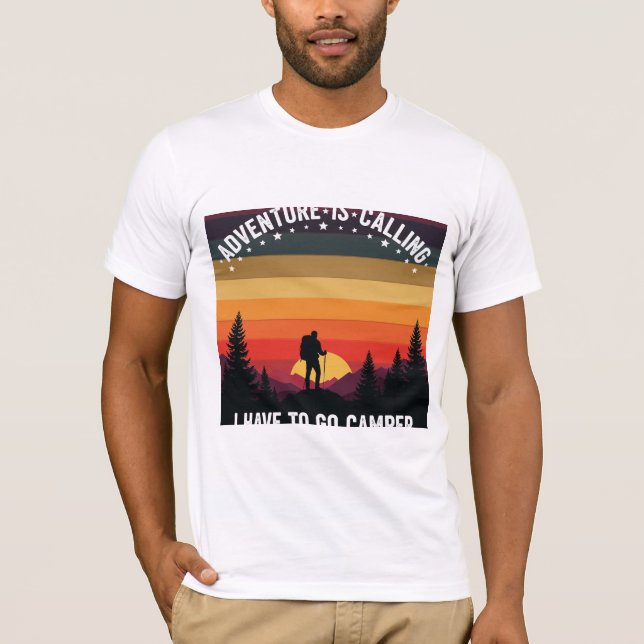 Adventure Is Calling Camping Hiking Nature Sunset T-Shirt (Front)