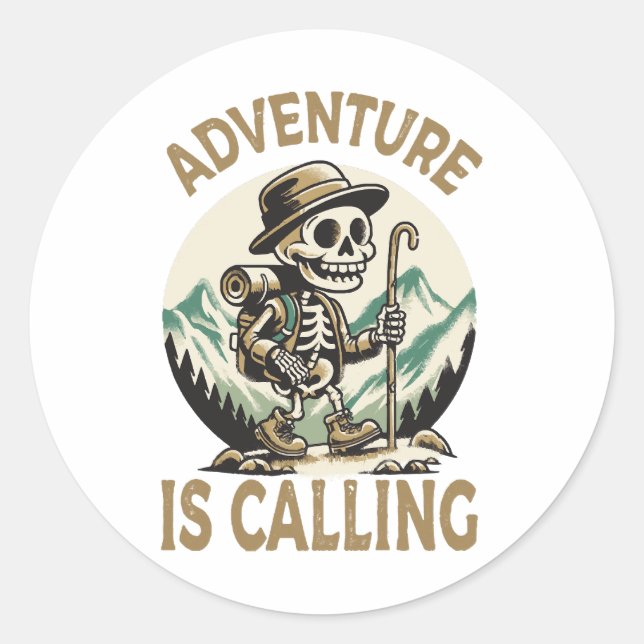Adventure is calling classic round sticker (Front)