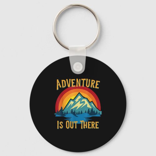 Adventure is Out There Retro Sunset Mountains Keychain