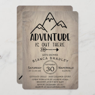 Adventure Is Out There Wood Mountain Baby Shower Invitation