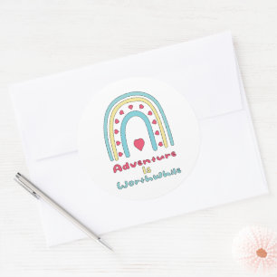 Adventure is worthwhile colorful boho rainbow classic round sticker
