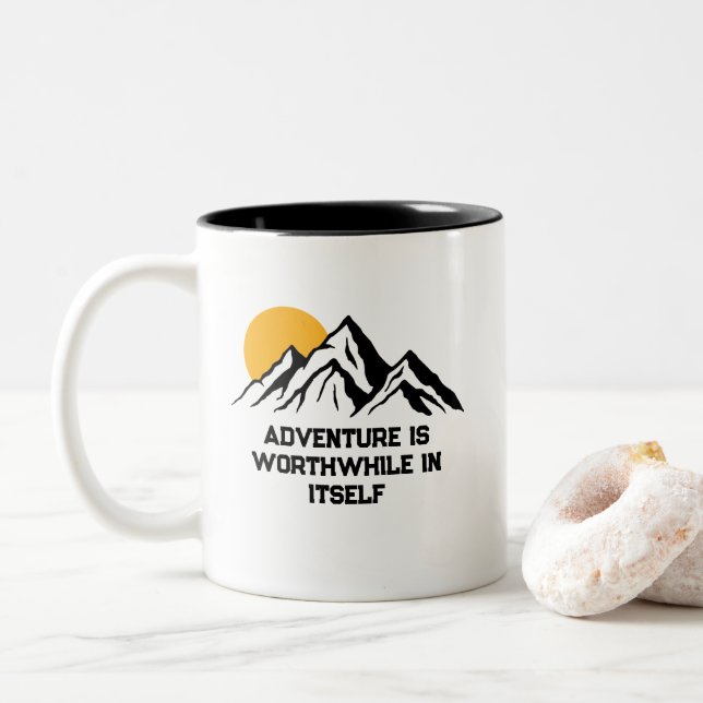 Adventure is Worthwhile Mountain Wilderness Two-Tone Coffee Mug (With Donut)