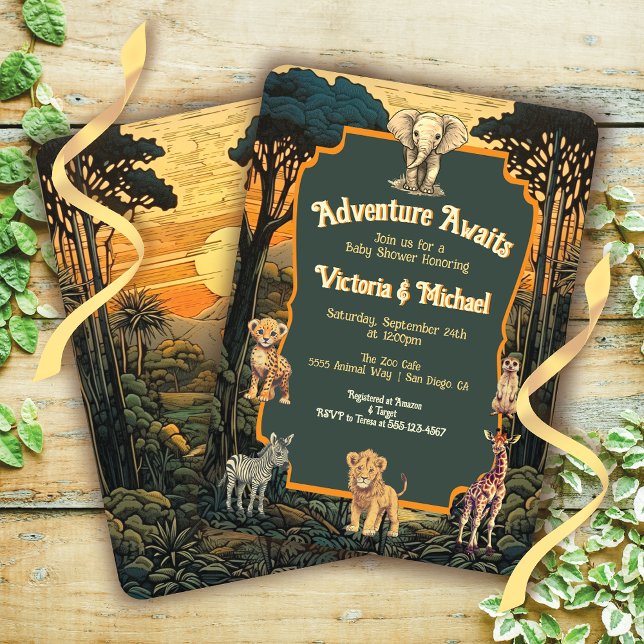 Adventure Jungle Animals Baby Shower Invitation (Creator Uploaded)