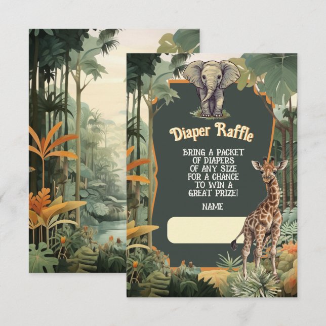 Adventure Jungle Animals Shower Diaper Raffle Invitation (Front/Back)
