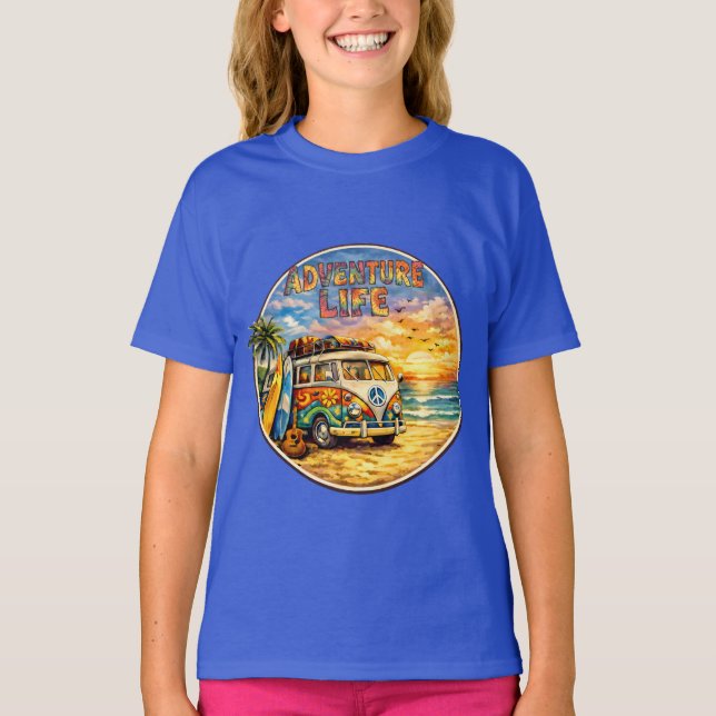 Adventure Life Retro Hippie Beach Sunset Graphic  T-Shirt (Front)