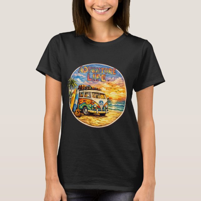 Adventure Life Retro Hippie Beach Sunset Graphic T-Shirt (Front)